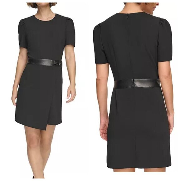 DKNY Womens Faux Wrap Polyester Sheath Dress Sz 2 in Black - Picture 1 of 11